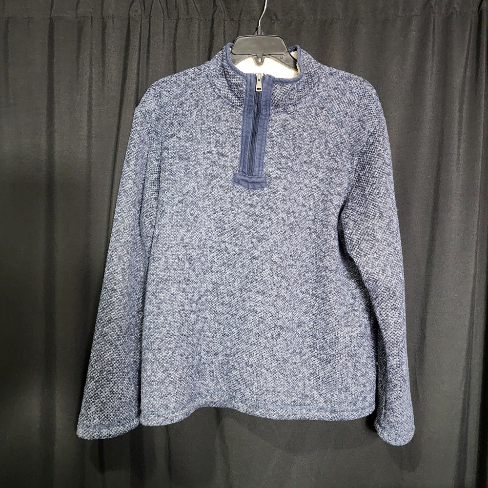 Orvis Mens Blue Marled Quarter Zip Sherpa Lined‎ Fleece Pullover Sweater Size M